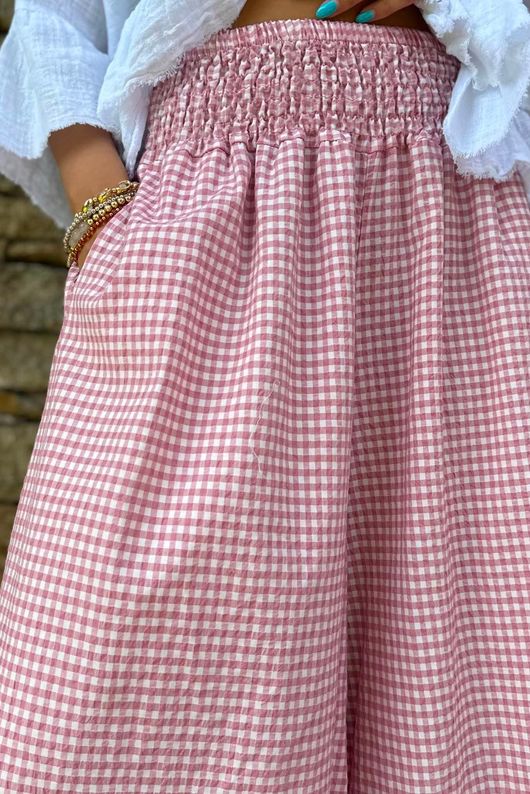 Arbi Gingham Palazzo Pant Indian Pink